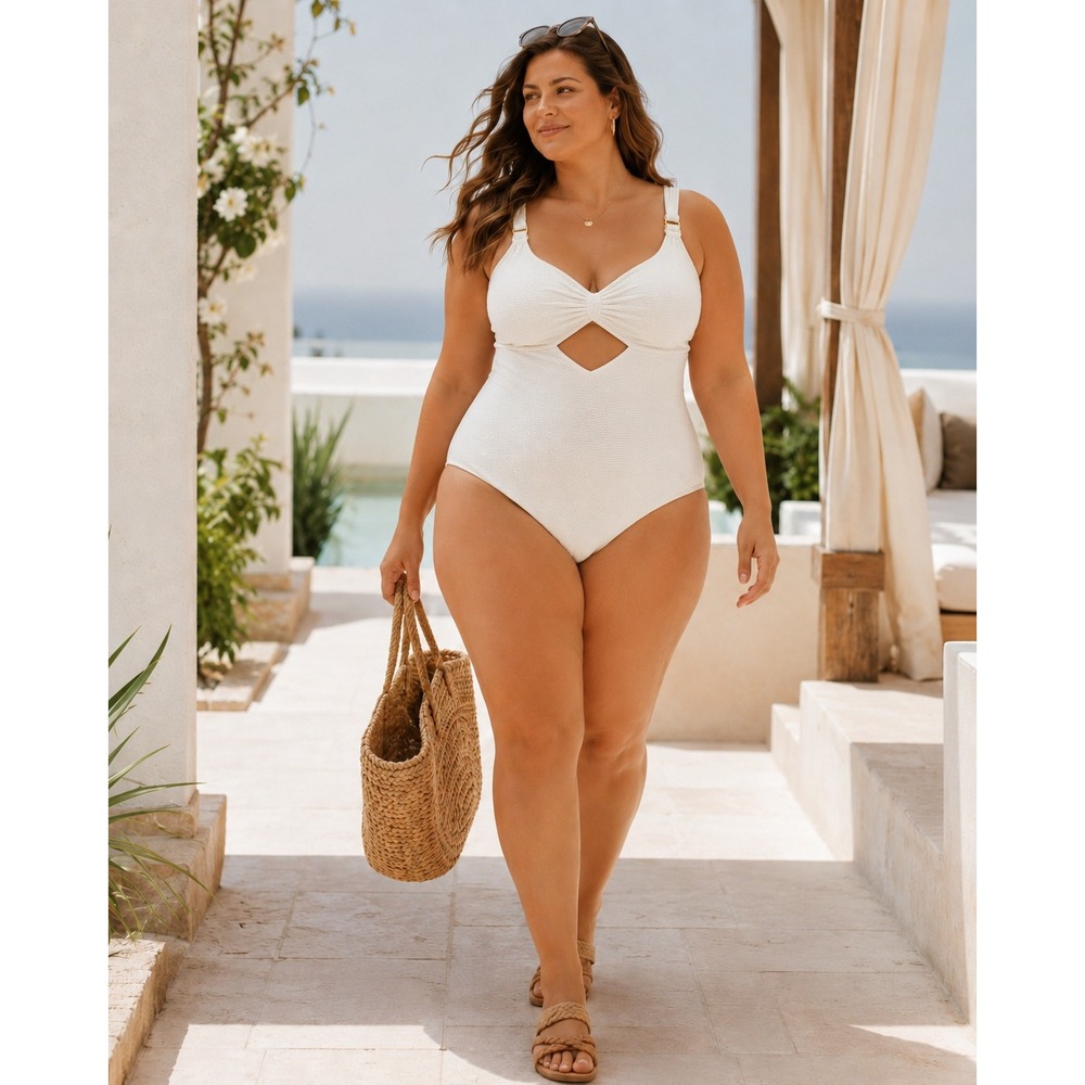 Shade & Shore Textured Cutout One Piece Swimsuit White XL Beach